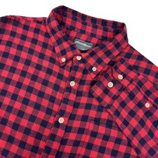 Eddie Bauer Mens Flannel Shirt Men XXL Brick Red Gingham Plaid Button Front Barn