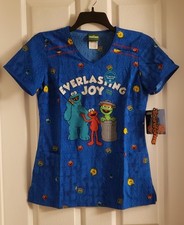 Sesame Street Tooniforms Scrub Top Everlasting Joy Cookie Monster Elmo Oscar XS
