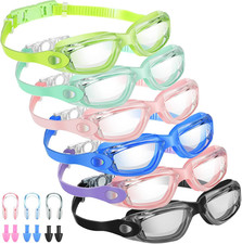 6 Pack Swim Goggles for Adult anti Fog Swimming Glasses with Ear Plugs Nose Clip
