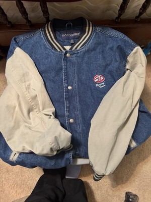 Vintage Swingster STP Racing Team Varsity Bomber Jacket 2-Tone Denim Lined L