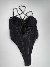 Victoria's Secret Padded Floral Lace Teddy Snap On Bodysuit Black Size XL NWT