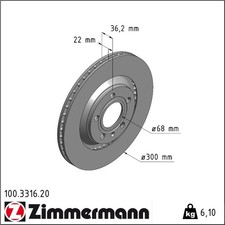 2x Zimmermann 100.3316.20 Bremsscheibe für AUDI A4 B7 A4 B6 8E2 8E5 8H7 8EC 8ED