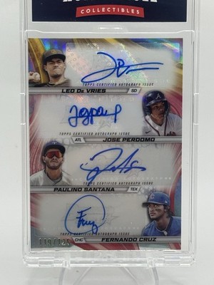 Leo De Vries Perdomo Santana Cruz Quad Auto 2024 Bowman s Best SP /125 RARE MINT