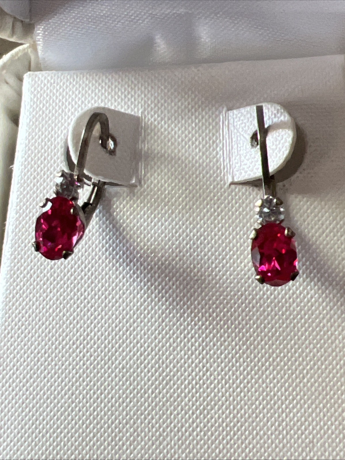 Ruby Sterling Silver 925 Leverback Drop Earrings … - image 1