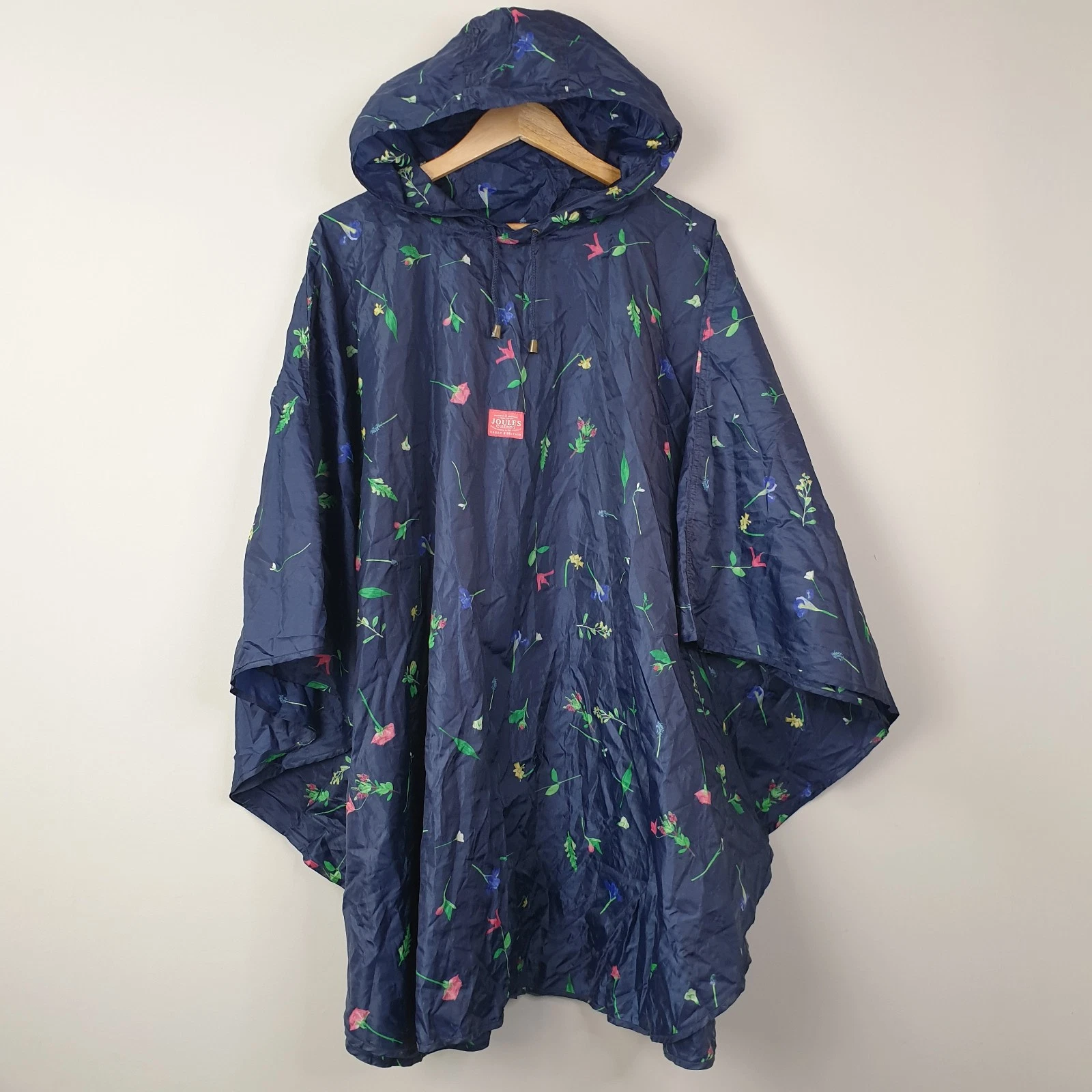 Joules Rain Poncho Women One Size Navy Blue Floral Waterproof Festival Outdoor