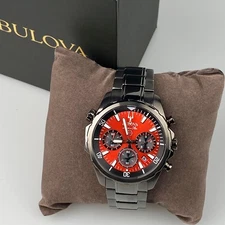 New Bulova Marine Star 98B350 Red Dial Men's Chronograph Quartz Watch 43mm