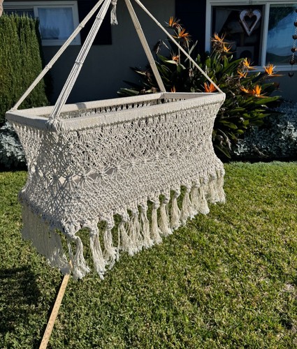 Vintage Macrame Hanging Baby Crib Bassinet Swing Handmade Cotton Boho hippie
