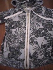 NSF Grey Flowers Long Sleeve w/Pockets Full Zip Hoodie Medium