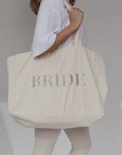 Six Stories Embroidered Bridal Oversized Tote Bag Ivory Excellent Condition