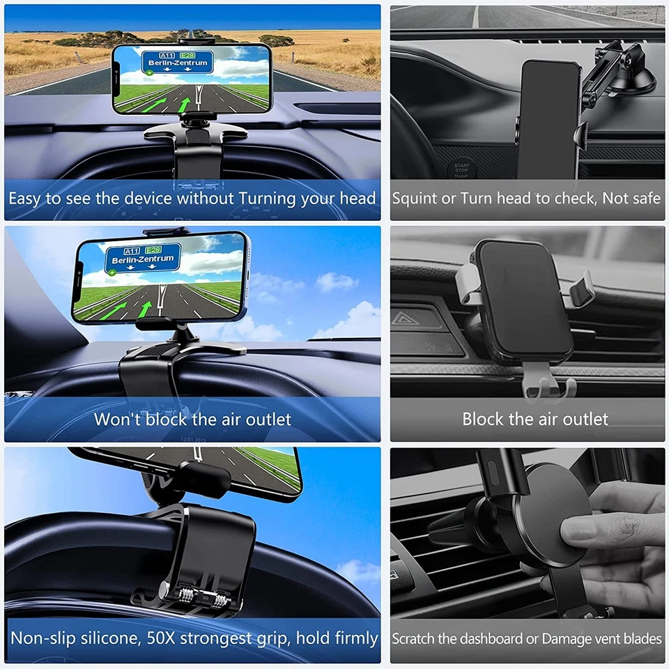 Universal 360° Car Phone Mount Holder For Cell Phone Samsung Galaxy iPhone - Image 3 of 4