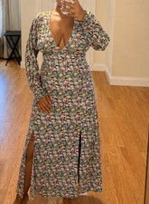 ASOS Floral Maxi Dress Size 6 Long Sleeve Plunge V-Neck Cottagecore Boho