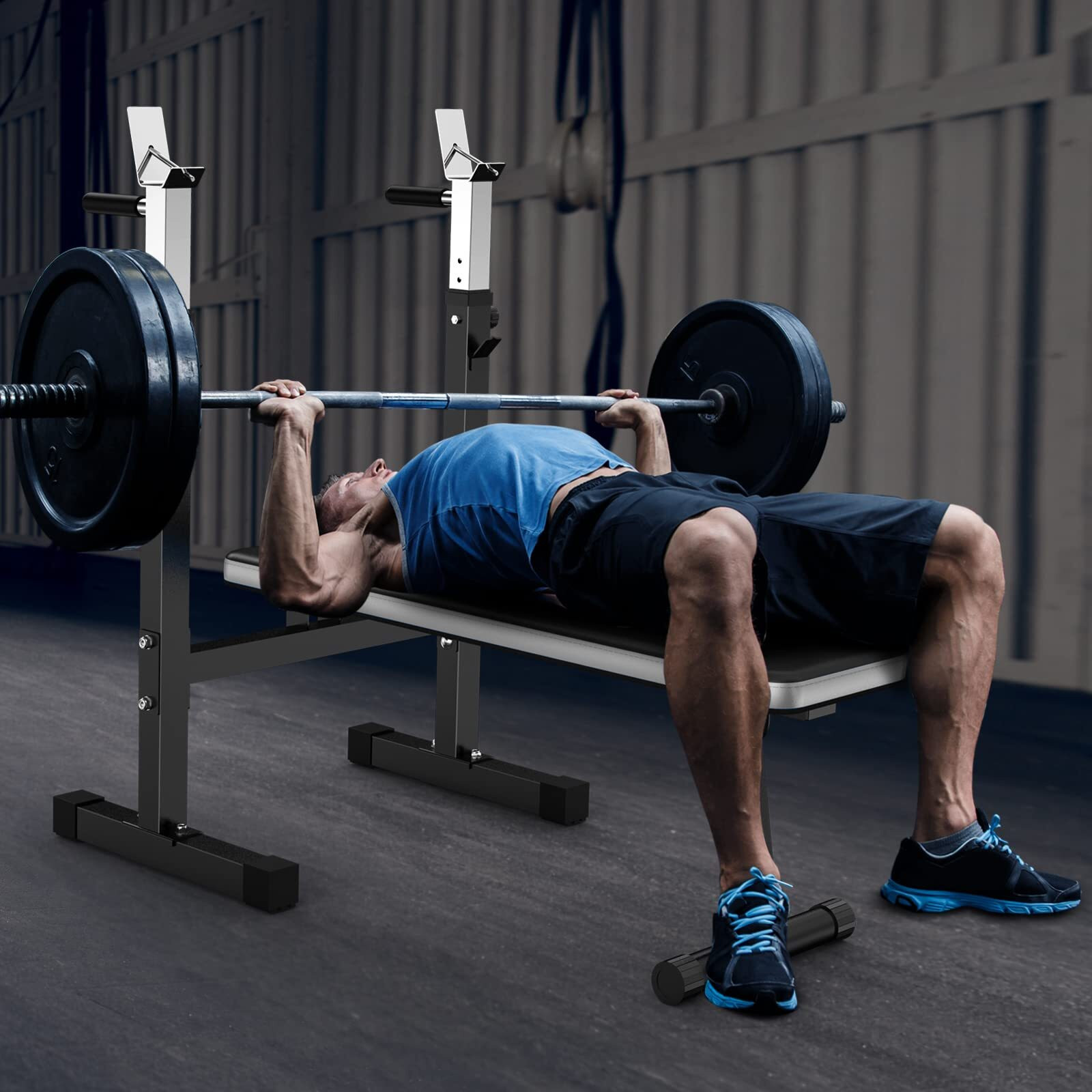 Adjustable Weight Bench Press with Squat Rack Folding Multi-Function Dip Station