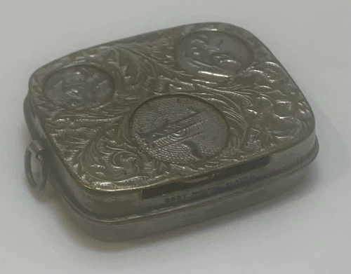 J W Benson Spring Loaded Nickle Plated Coins Holder with 3 Compartment Pendant