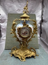 ORIGINAL 19th C FRENCH FAIENCE HAND PAINTED PORCELAIN GILT METAL ORMOLU CLOCK