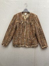 Chicos Blazer Jacket Women s 2 Large Tweed Fringe Wearable Art Old Money Luxury