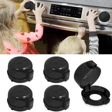 Childproof Stove Knob Safety Covers, Black Oven Knob Covers, 5 Pack