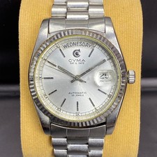 RARE Cyma President Automatic Silver Dial Baton Index Swiss Made Watch Vintage