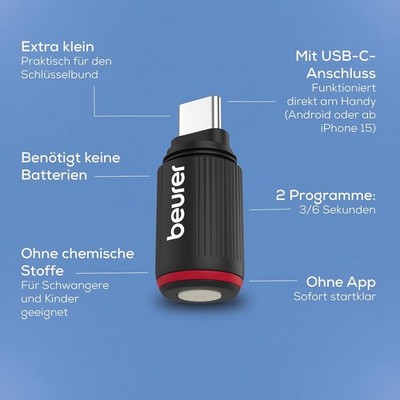 Beurer BiteX Go Deep Black Insect Bite Healer for Smartphone, Mosquito Bite Heat