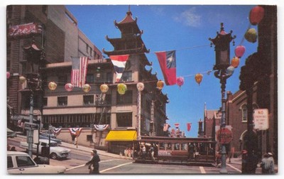 Vintage San Francisco Chinatown Grant Ave Cable Car Mike Roberts Postcard
