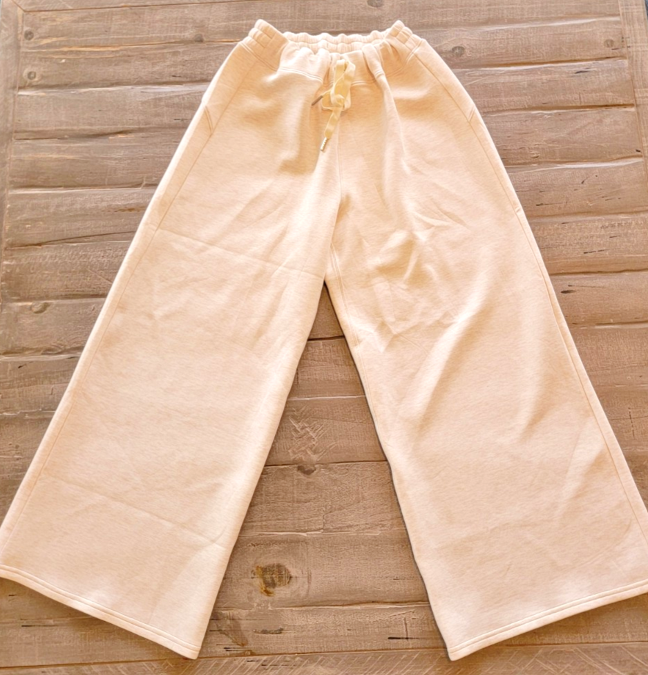 Spanx Womens XL Cream Tan Wide Leg Drawstring Loungepants Casual Cozy Sweatpants
