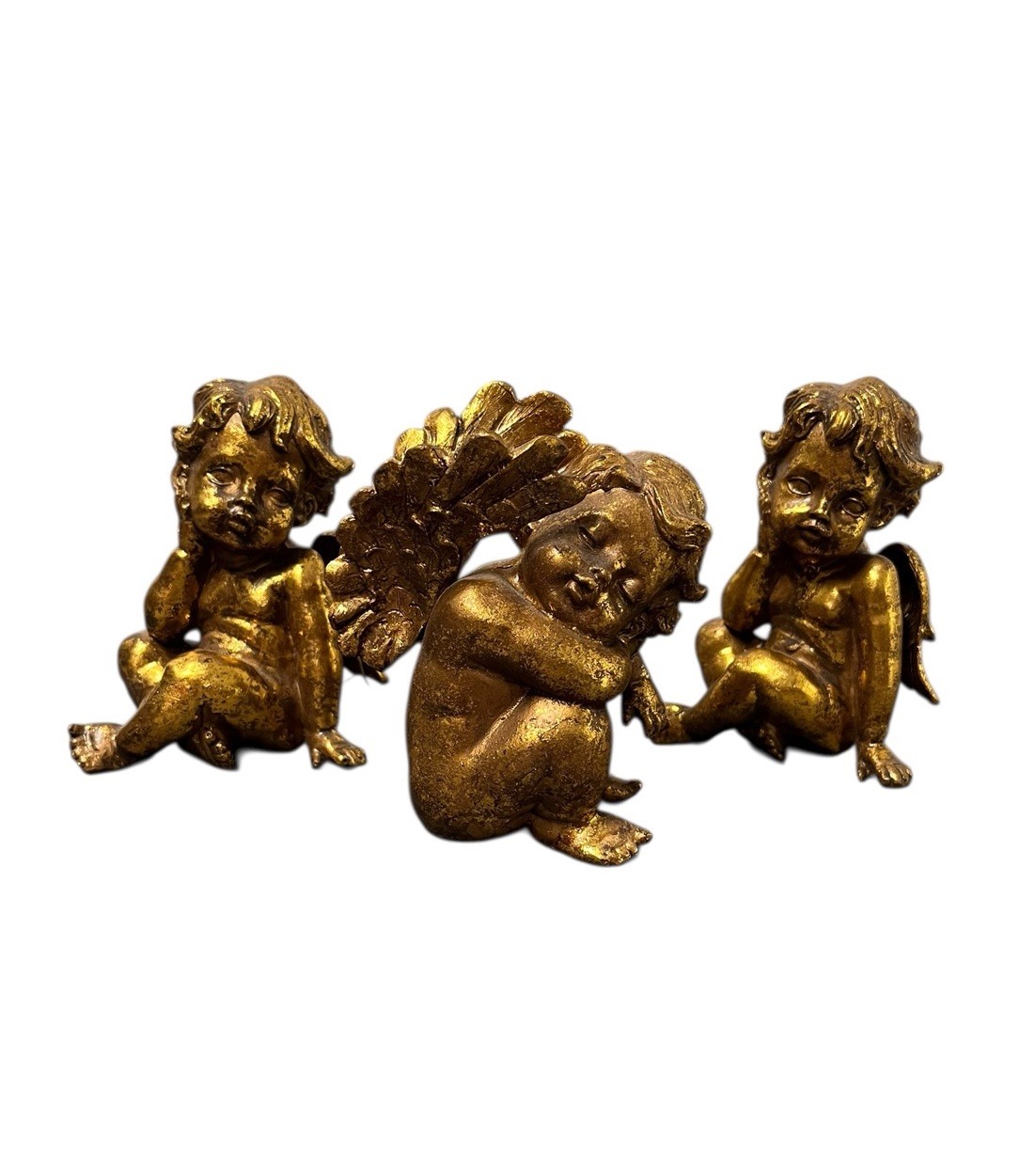 Vintage Gilt Cherub Figurine Set 3 Gold Resin Angels 4