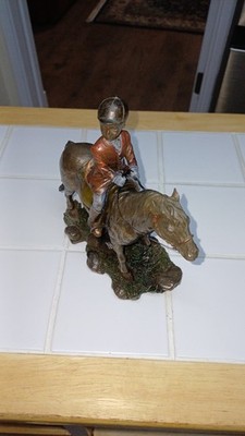 Veronese Boy Riding A Pony Figur 2007 Bronze Resin 570 Gramm Pferd Figur 7''