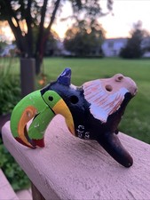 Hand Painted Costa Rica Ceramic Toucan Bird Ocarina Whistle Folk Art Free Ship