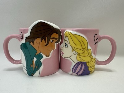 Disney Tangled Rapunzel & Flynn Rider Kiss Kissing Pair Mugs A Kiss Takes Care