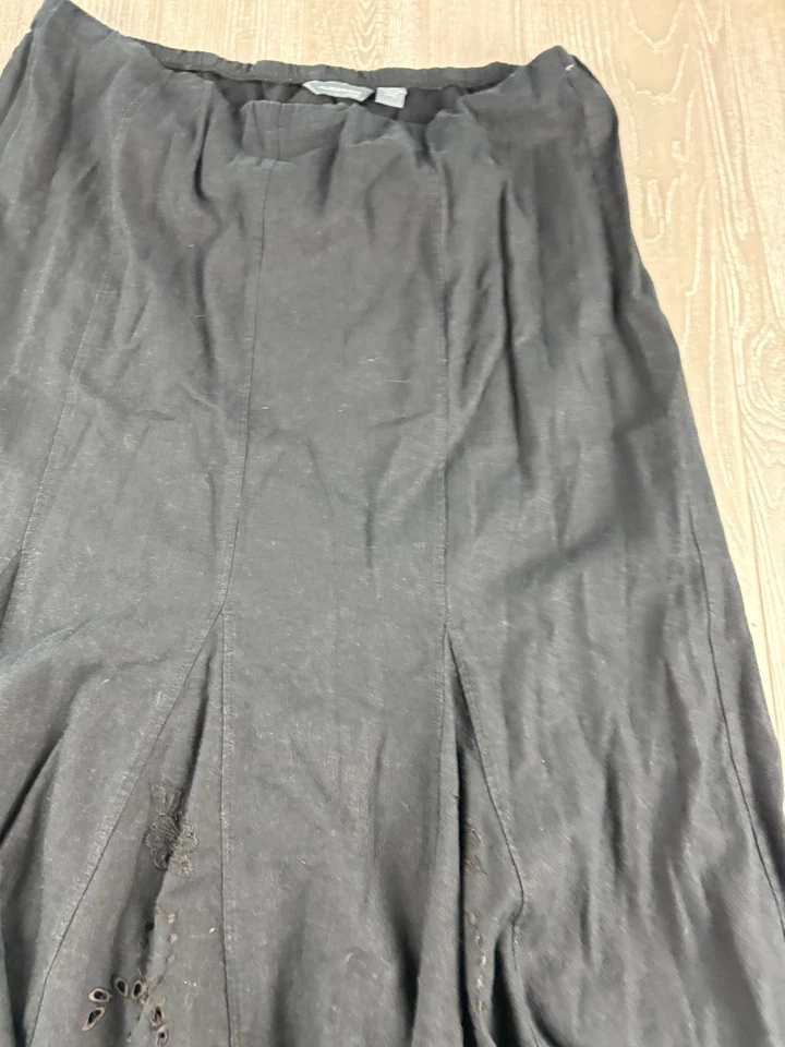 Falda para mujer Hillard & Hanson 2X negra maxi cintura elástica mezcla de lino Foto 2 de 4