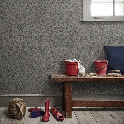 Wallpaper William Morris ACORN Charcoal Gray Silver Gilver 56 sq. ft #216033