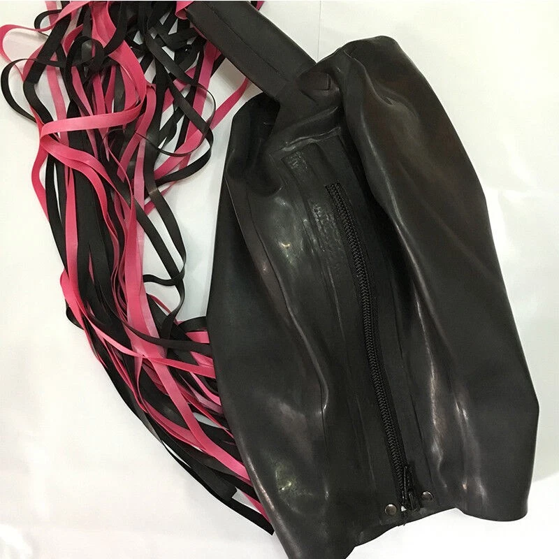 Latex Hood with Latex Wig&Back zipper Rubber Mask Cosplay Club Wear BDSM Fetish - Image 2 of 4