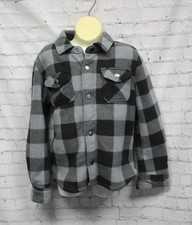 Eddie Bauer Kids Plaid Fleece Lined Shirt Jacket Black Gray Size 6/7 Youth Snap