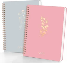 2-Pack A5 Spiral Notebook 6x8 College Ruled 160 Pages 100GSM Hardcover Pockets 