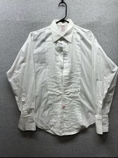Brooks Brothers Dress Shirt Men's 15.5 Large White Made In USA Tuxedo Buttonless