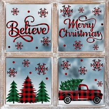 226 PCS Christmas Window Cling Sticker, Red Green Trees Snow Truck for Home Part