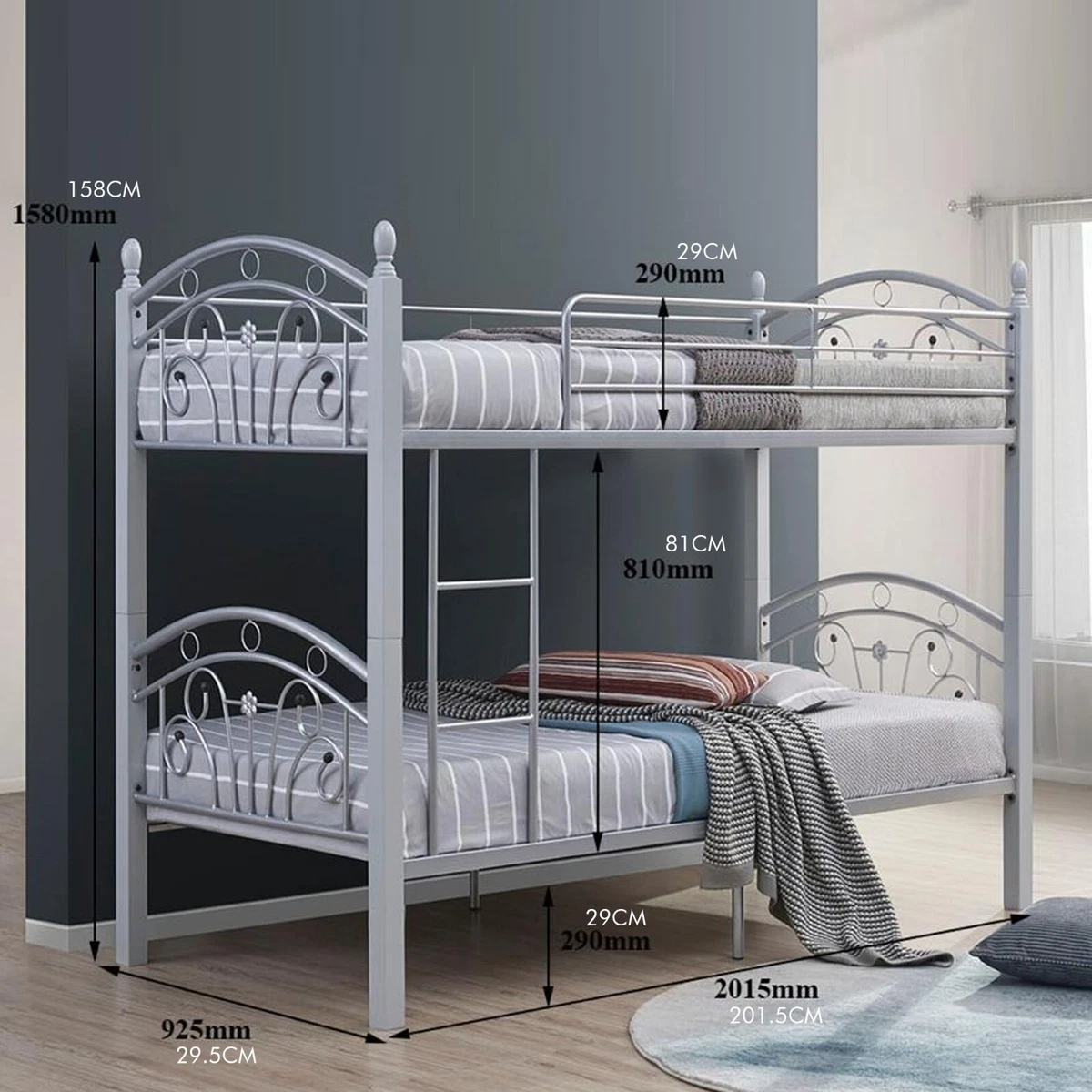 Wooden and Metal Bunk Bed Double Bunk Bed Frame For Kids Children