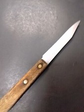Stainless Made In USA Steel Vintage Knife Wooden Handle Wood Brass Tone