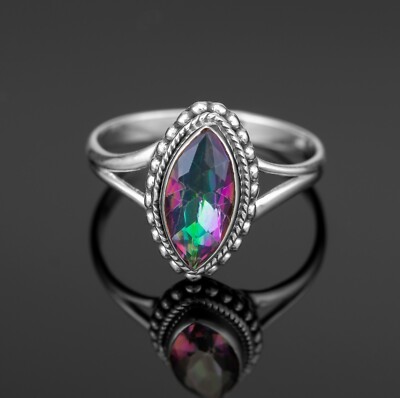 Mystic Topas Marquise 925 Sterling Silber Damen Ring Edelstein Schmuck Geschenk