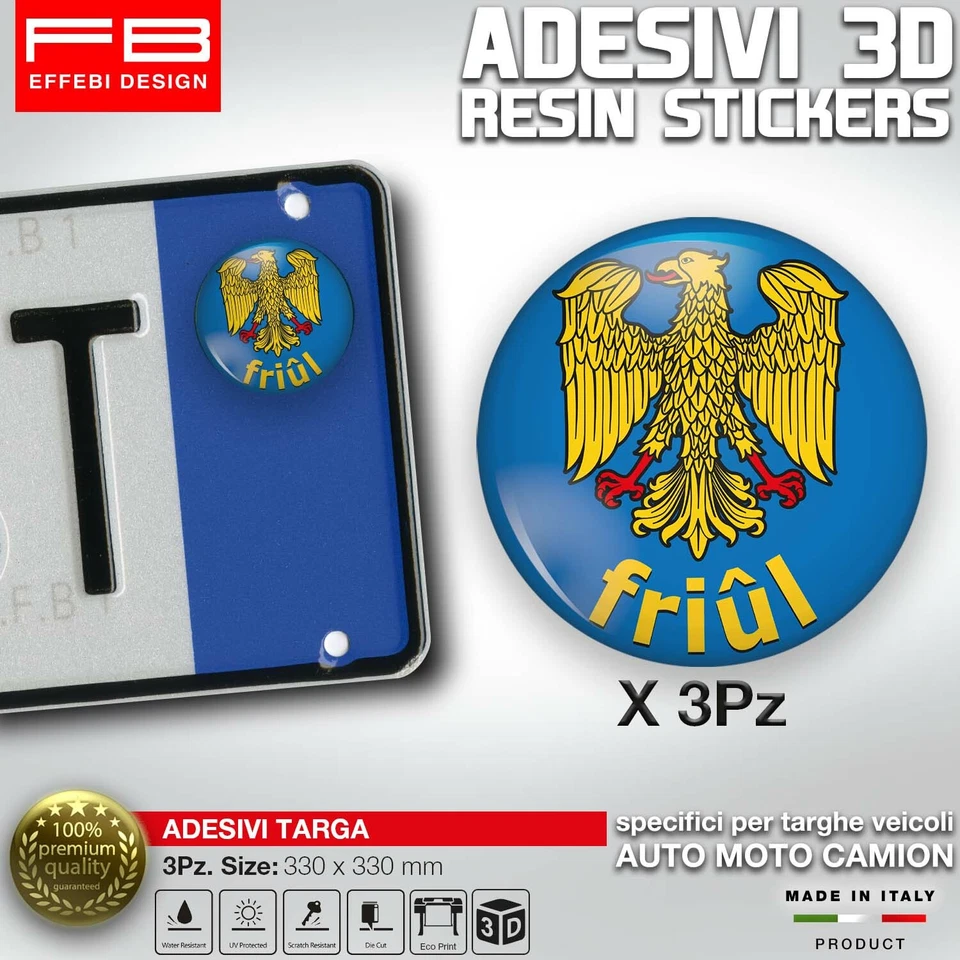 FB DESIGN ADESIVI bollino targa Friuli Venezia Giulia FRIUL bandiera Italia auto moto