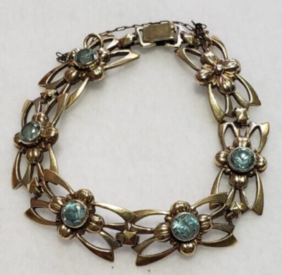Vintage Blue Topaz Bracelet with 925 Sterling Silver and 14K Gold