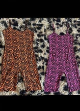 Women’s Y2K Two Rompers Leotards Neon Pink and Orange Tiger Print 2000s Jumpsuit