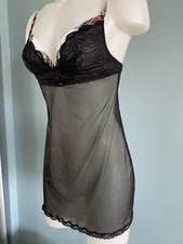 La Perla Studio NWOT Sheer Black Mesh Chemise Slip Dress Lingerie Lace Size 32