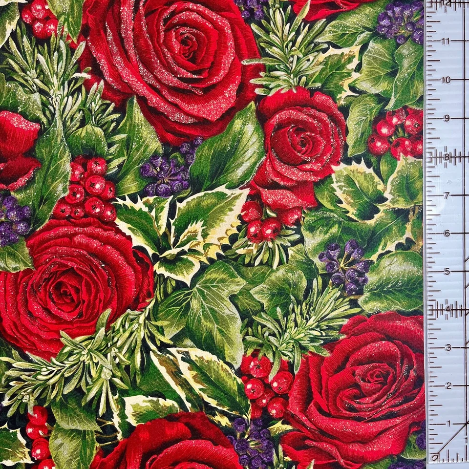 Classic Christmas fabric by Maggie and Sharon for Moda Roses Holly 1 YARD - Image 4 of 4