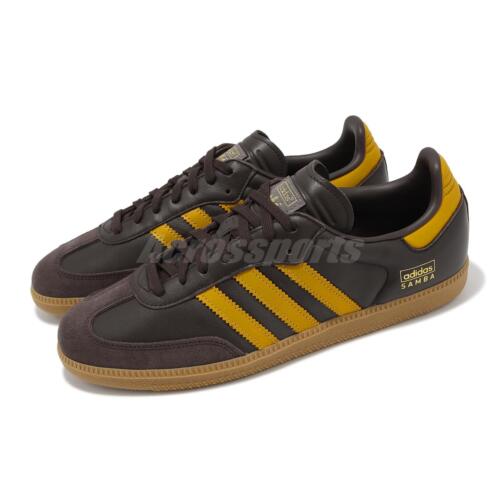 adidas Originals Samba OG Dark Brown Yellow Men Unisex Casual Shoes IG6174 - Afbeelding 1 van 9