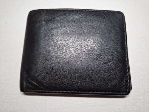 Asos Design Portafoglio in Vera Pelle Nero Bifold Porta Carte d'identità