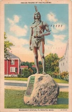 Massasoit Statue Plymouth Mass. Postcard A672