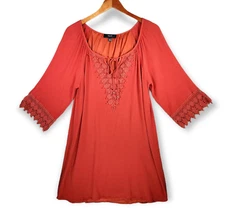 NAIF Dress Womens Medium Burnt Orange Knee Length Embroidered Lace Lined Boho