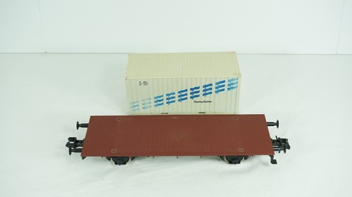 Vagón plano ferroviario alemán Marklin Gauge 1 DB con carga de contenedor Eberspacher 5412 F2 - Imagen 8 de 12