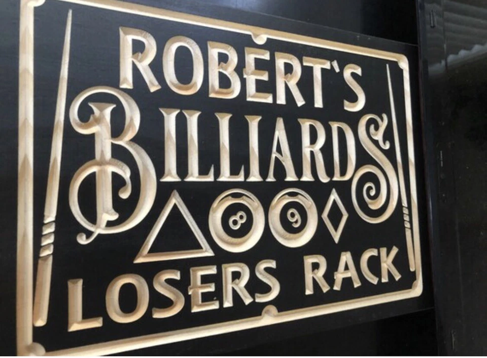Personalized Billiards Room Pool Hall Gift Custom Carved Wood Plaque - Image 2 of 3