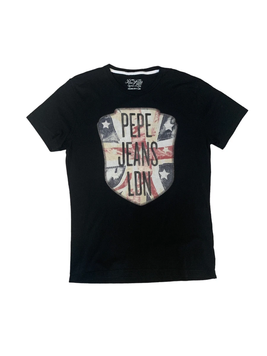 Size Co. London Graphic Flag S Jeans T-Shirt Black Short Men Sleeve Pepe eBay | Logo